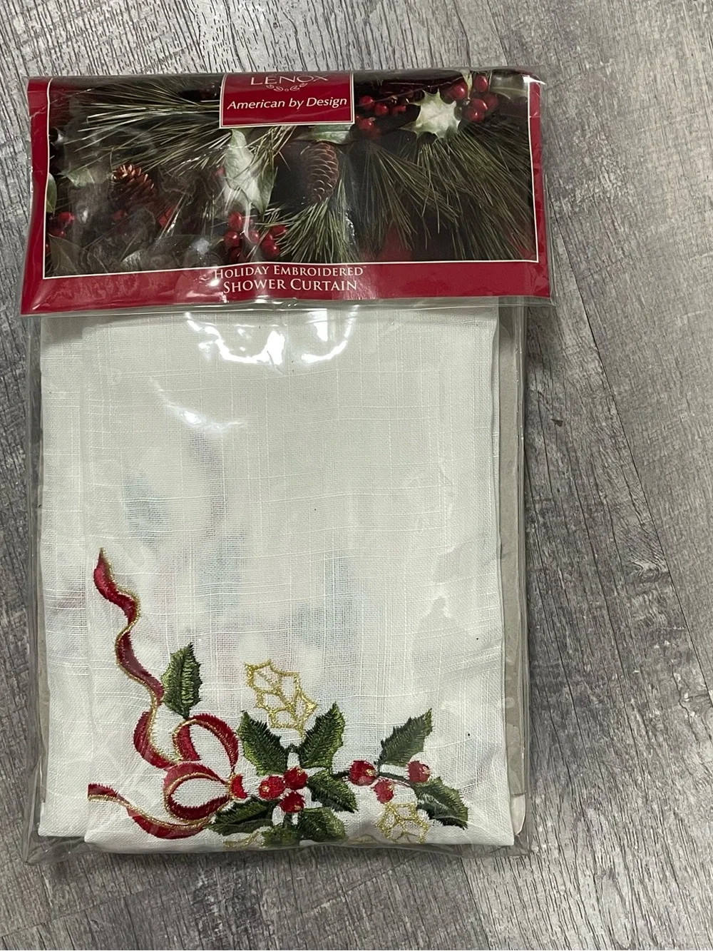 Lenox Holiday Embroidered Shower Curtain in Cream and Red